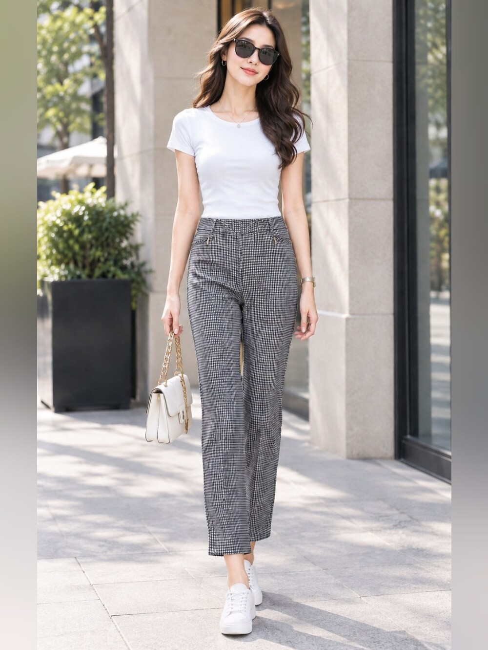 NWT*Max Studio Black and White Cropped Houndstooth Stretchy Pull-on Pants Size M
